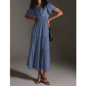 Anthropologie Somerset Tiered Maxi Dress in Slate Blue Ardoi L Large